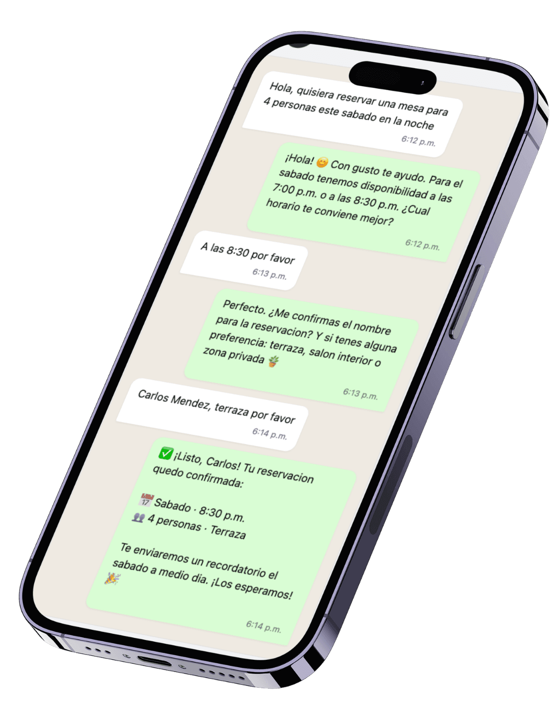 Bot de WhatsApp tomando reservación y pedido en restaurante automáticamente